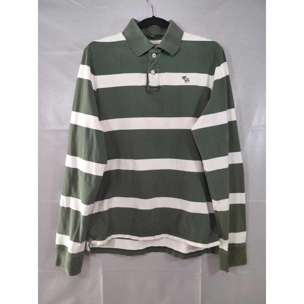 Abercrombie & Fitch Long Sleeve Striped Rugby Muscle Shirt Men's LG Green White